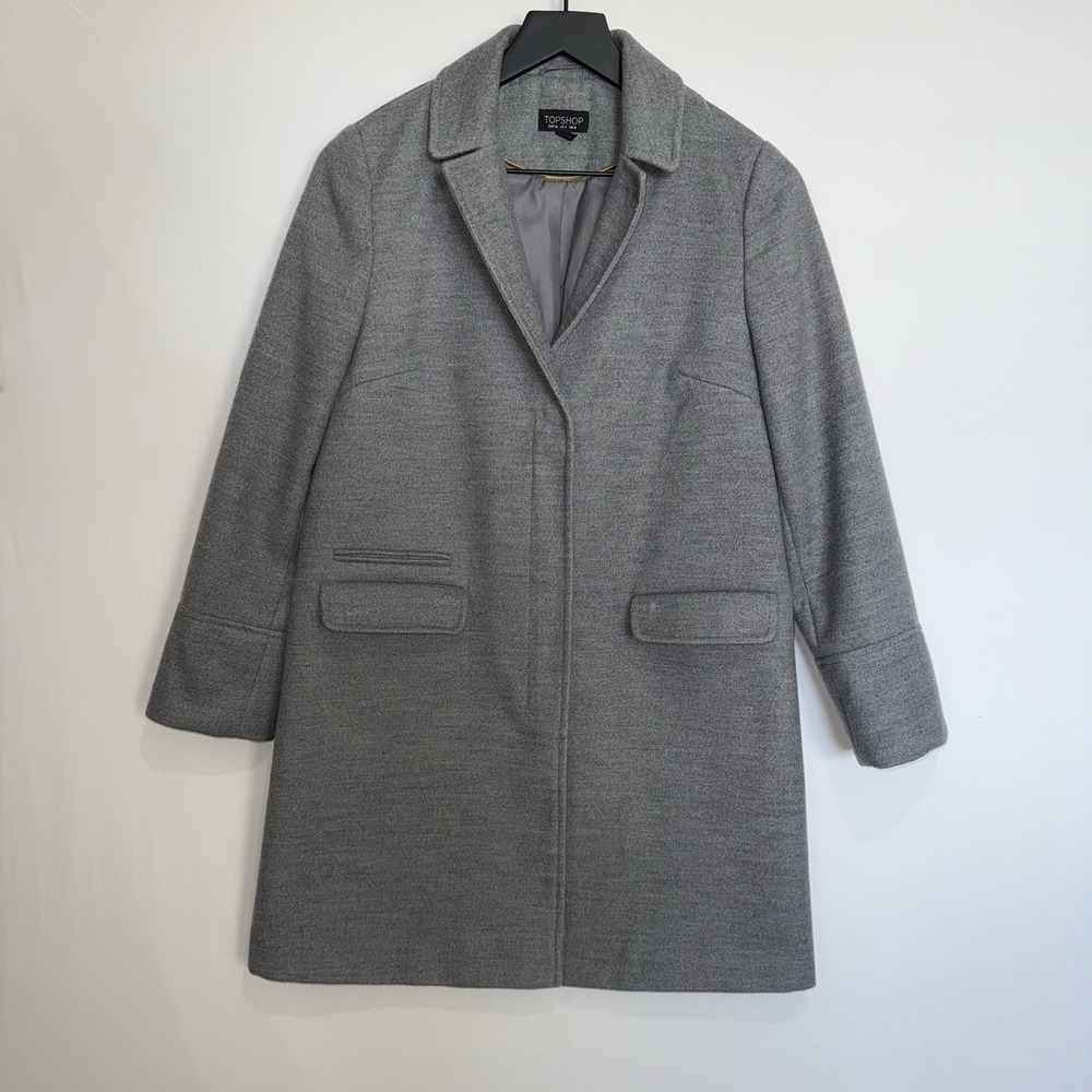 Topshop Coat Womens 4 Outerwear Jacket Gray Zip Front Winter Fall Preppy Work